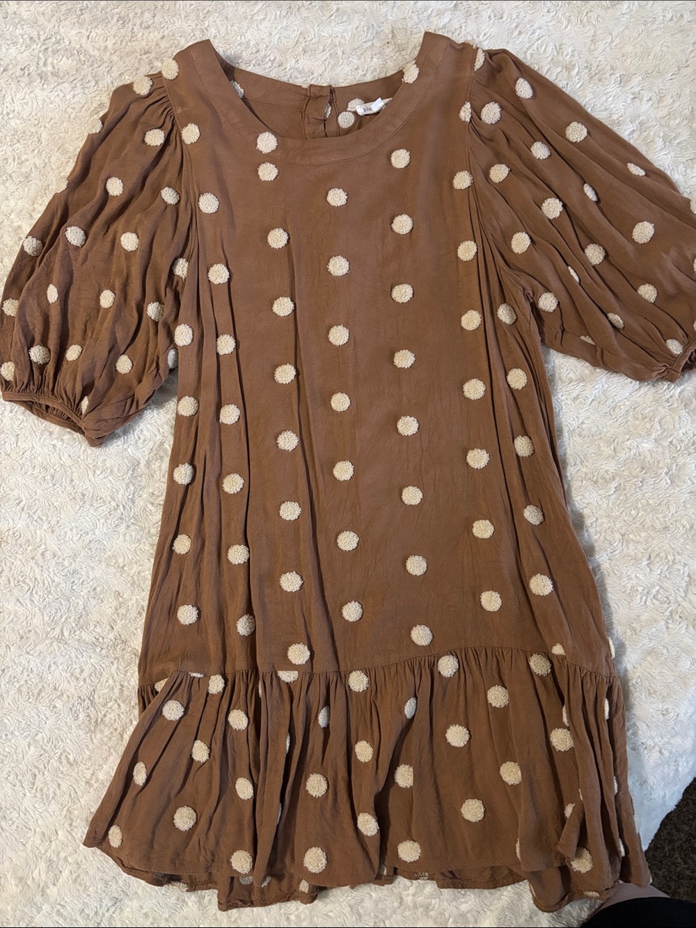 Blu Pepper Brown Midi Dress with Cream Polka Dots